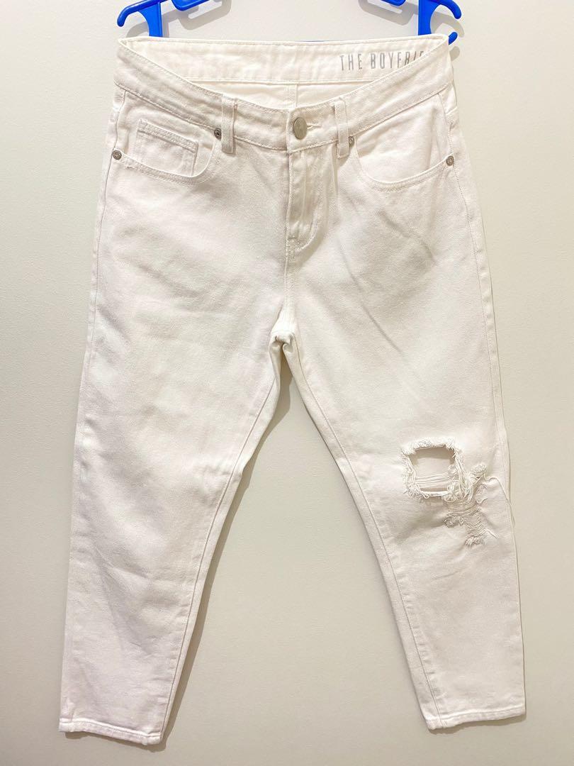 women's white boyfriend jeans