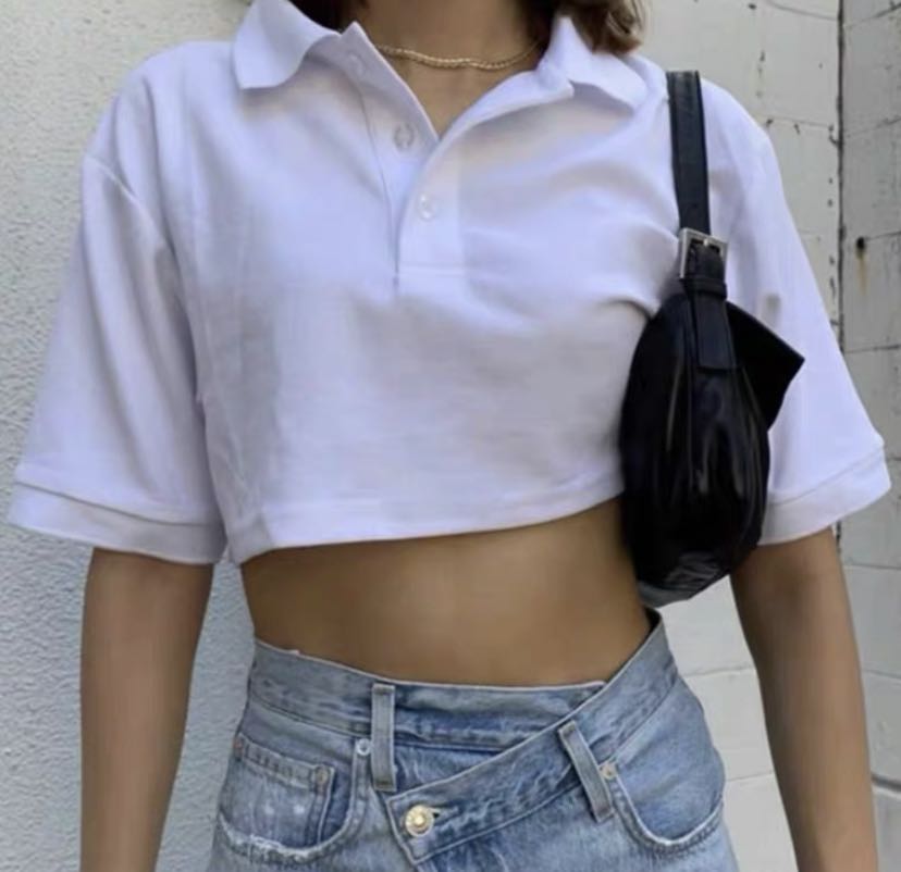 Cropped white polo shirt hot sale