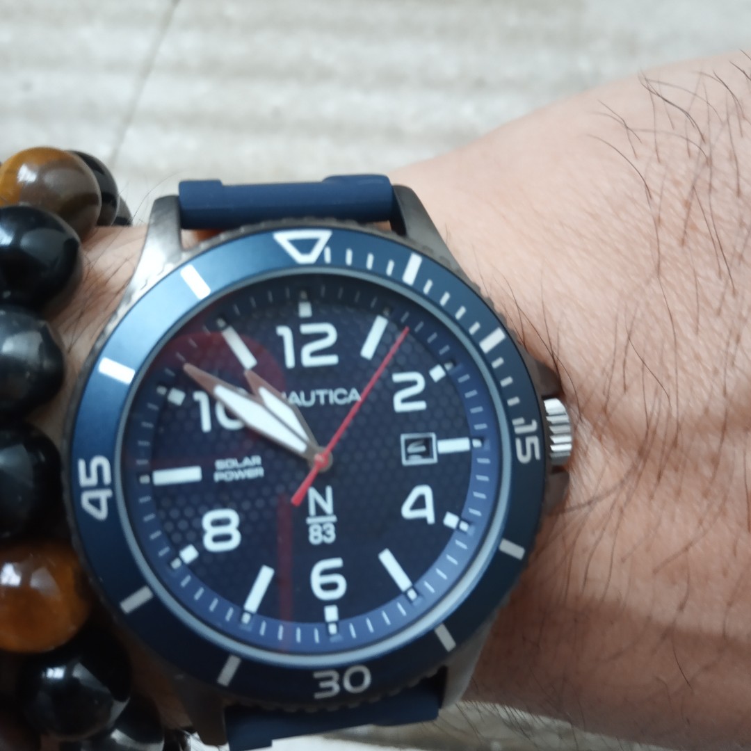 Jam Nautica N83 solar powered blue, Fesyen Pria, Jam Tangan di Carousell