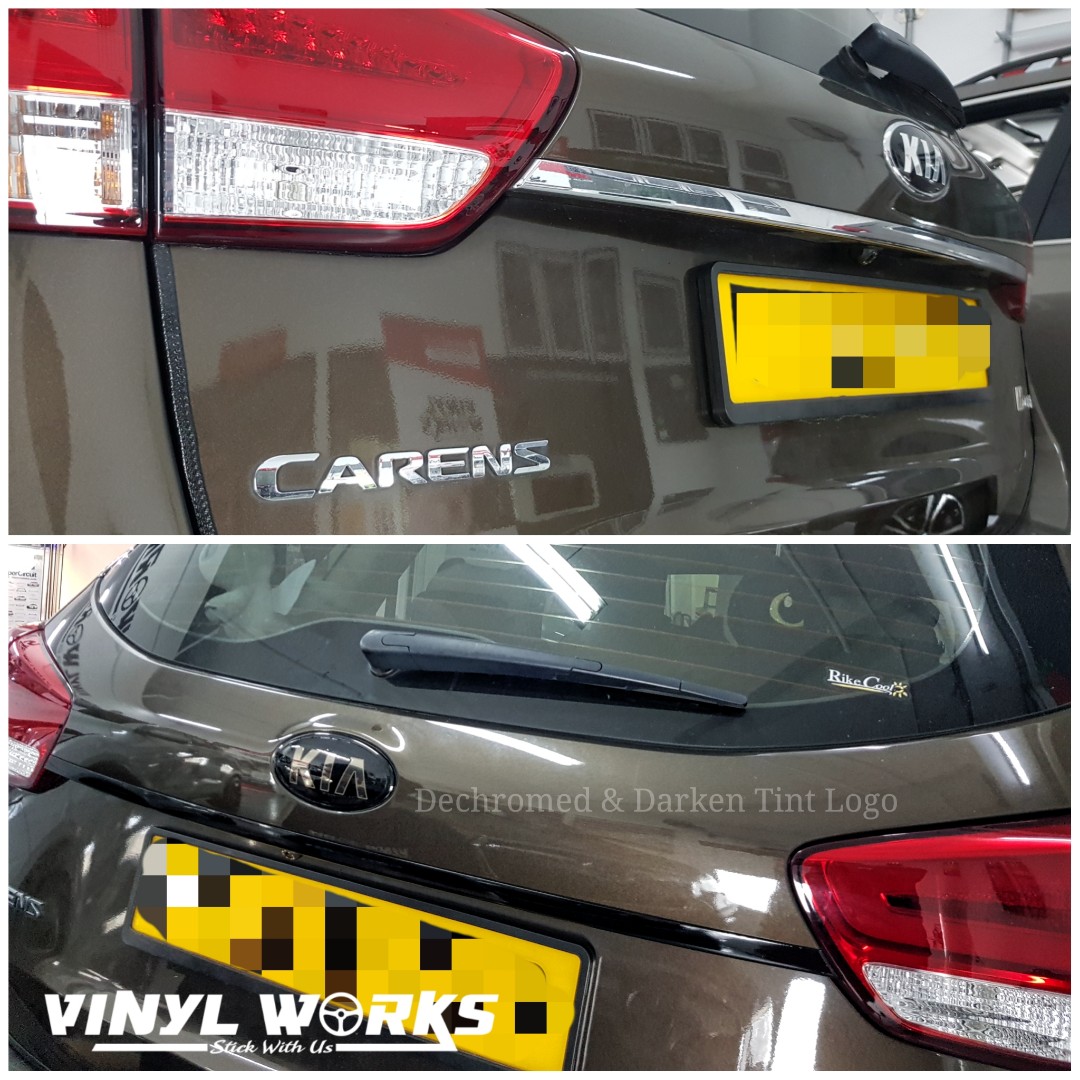 KIA CARENS rear boot bar dechrome & logo emblem tinted darken, Car ...