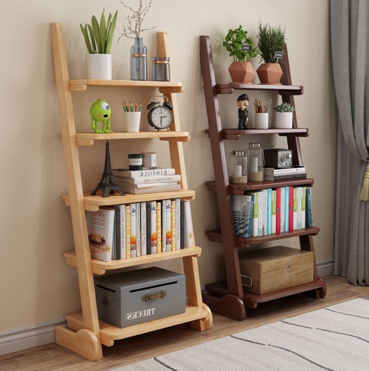Lena Solid Wood Ladder Shelf, Solid Wood Ladder Bookcase