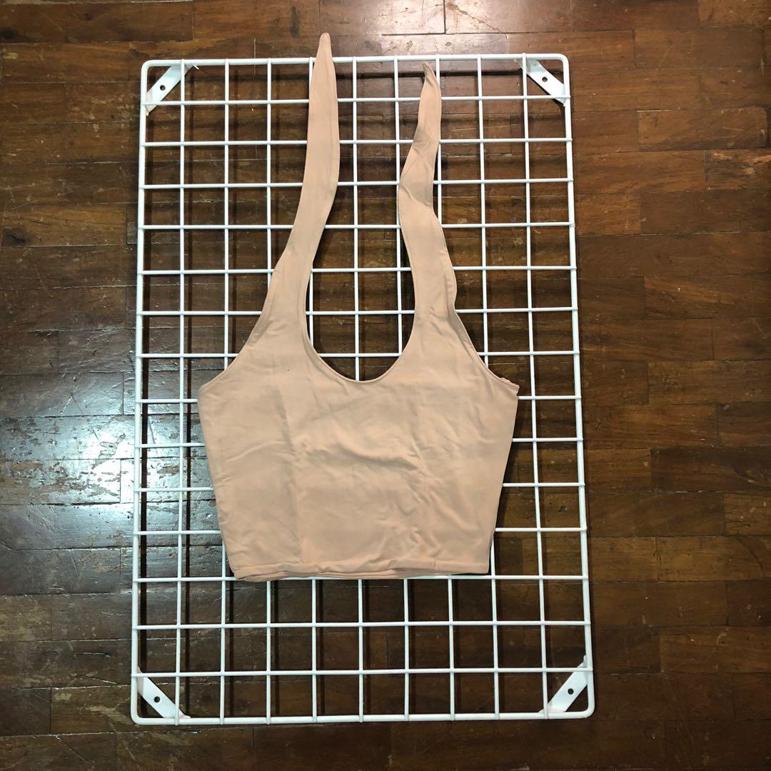 Nude Halter Neck Tie Back Crop Top Women S Fashion Clothes Tops On Carousell Leather choker, neck cuff, jewelry, two piece, loose tank, bohochic top, leather, unique dress top, loose crop top, handmade, body jewelry. carousell