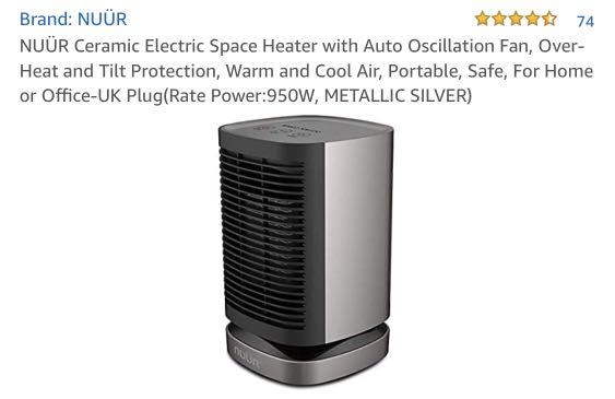 NUÜR 4.3 out of 5 stars 74 Reviews NUÜR Ceramic Electric Space Heater with  Auto Oscillation