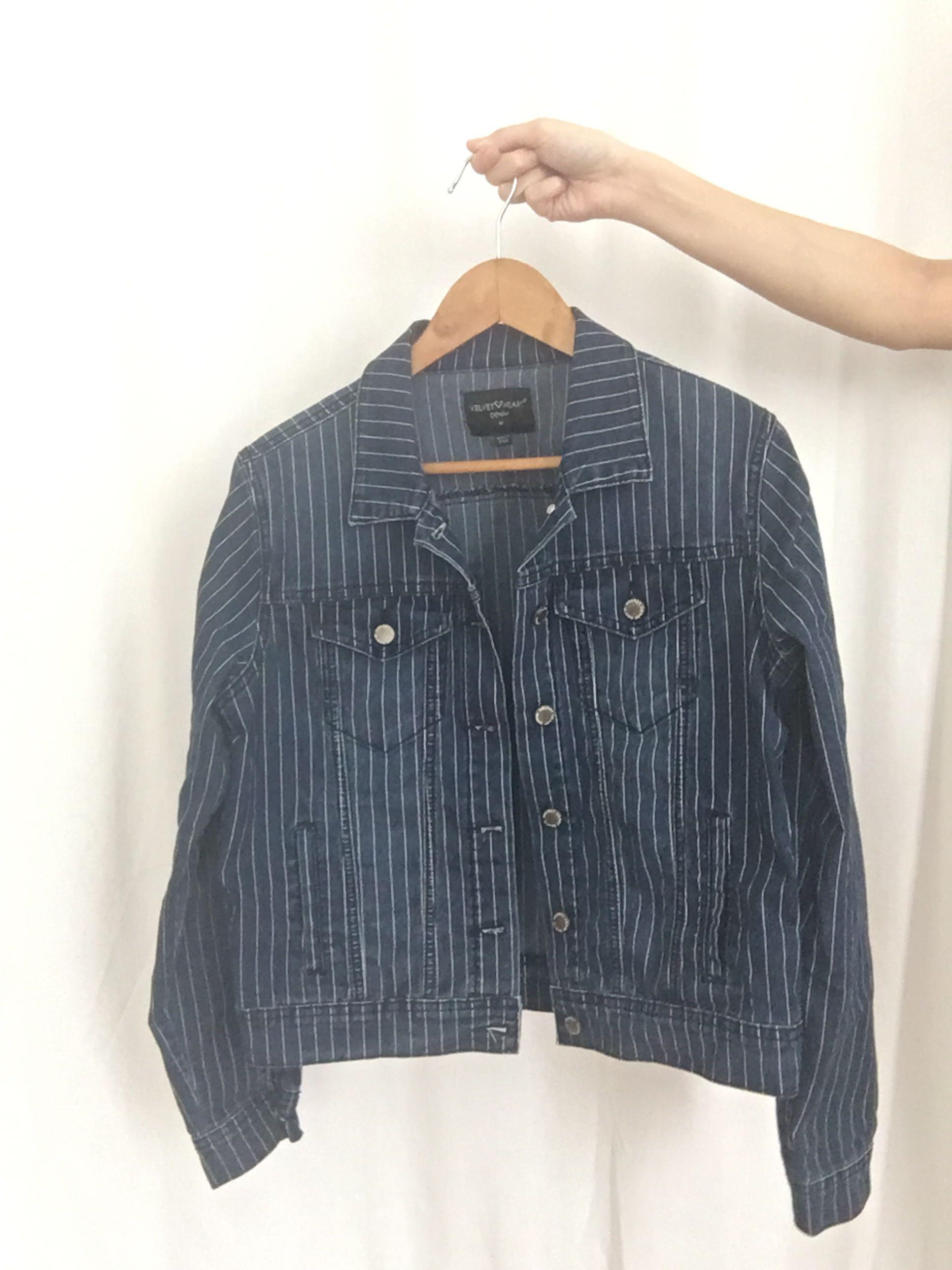 Pinstripe Denim Jacket, Women's Fashion 