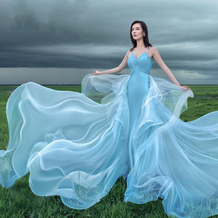 Blue top dress photoshoot