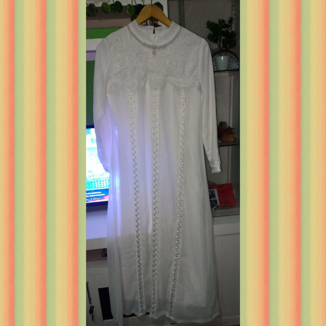 Special1010 Dres Muslim Putih Cantik Fesyen Wanita Muslim Fashion Gaun Di Carousell