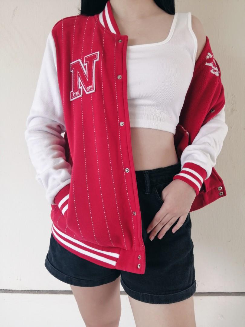 Red and hotsell white baseball jacket