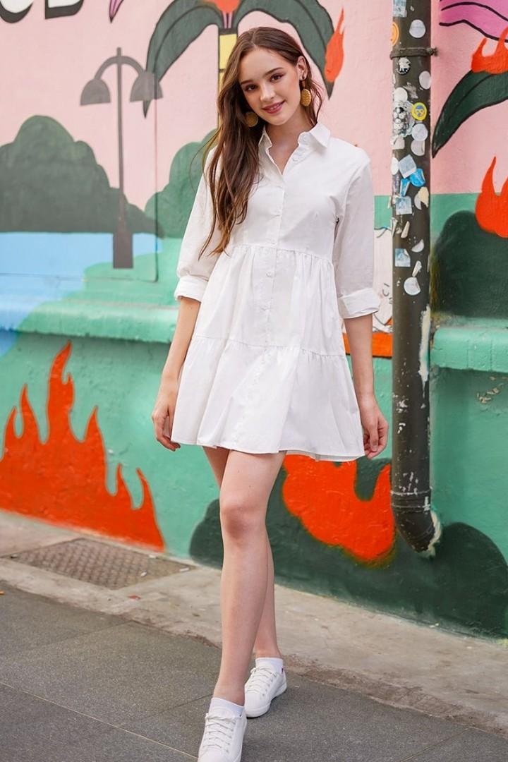 white babydoll shirt dress