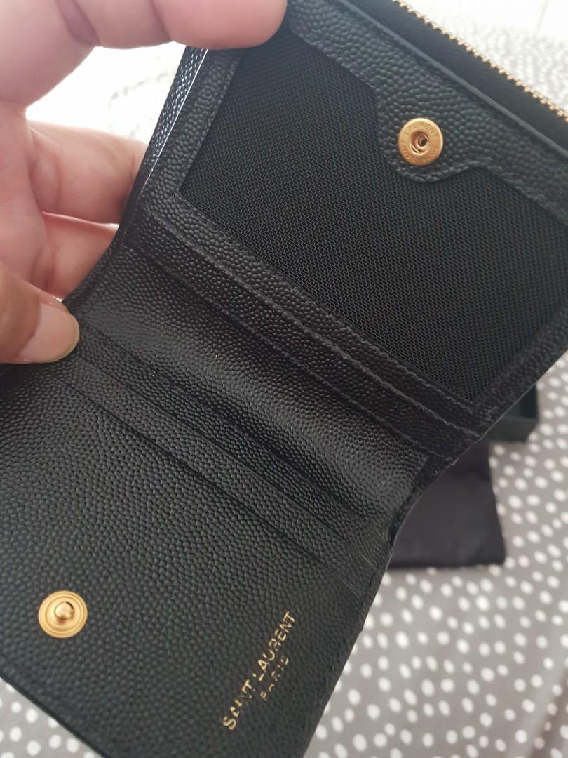 SAINT LAURENT Black grained leather zipped card holder