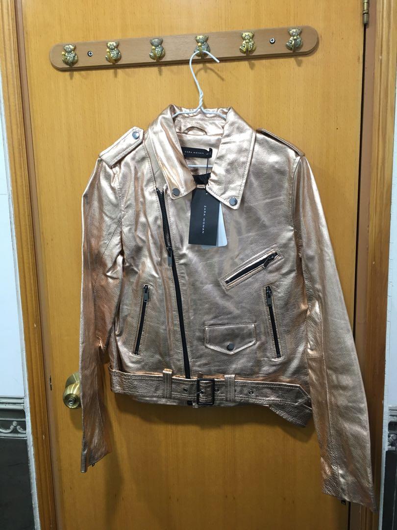 zara rose gold leather jacket