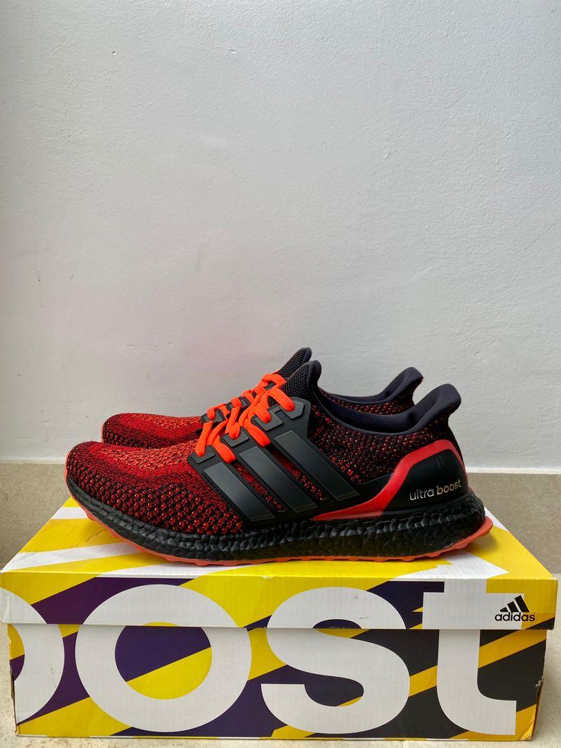 Adidas UltraBoost 2.0 Core Black Solar Red (Custom Boost Midsole), Footwear, Sneakers on Carousell
