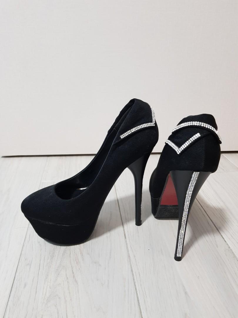 Black sparkly platform heels, Women's 