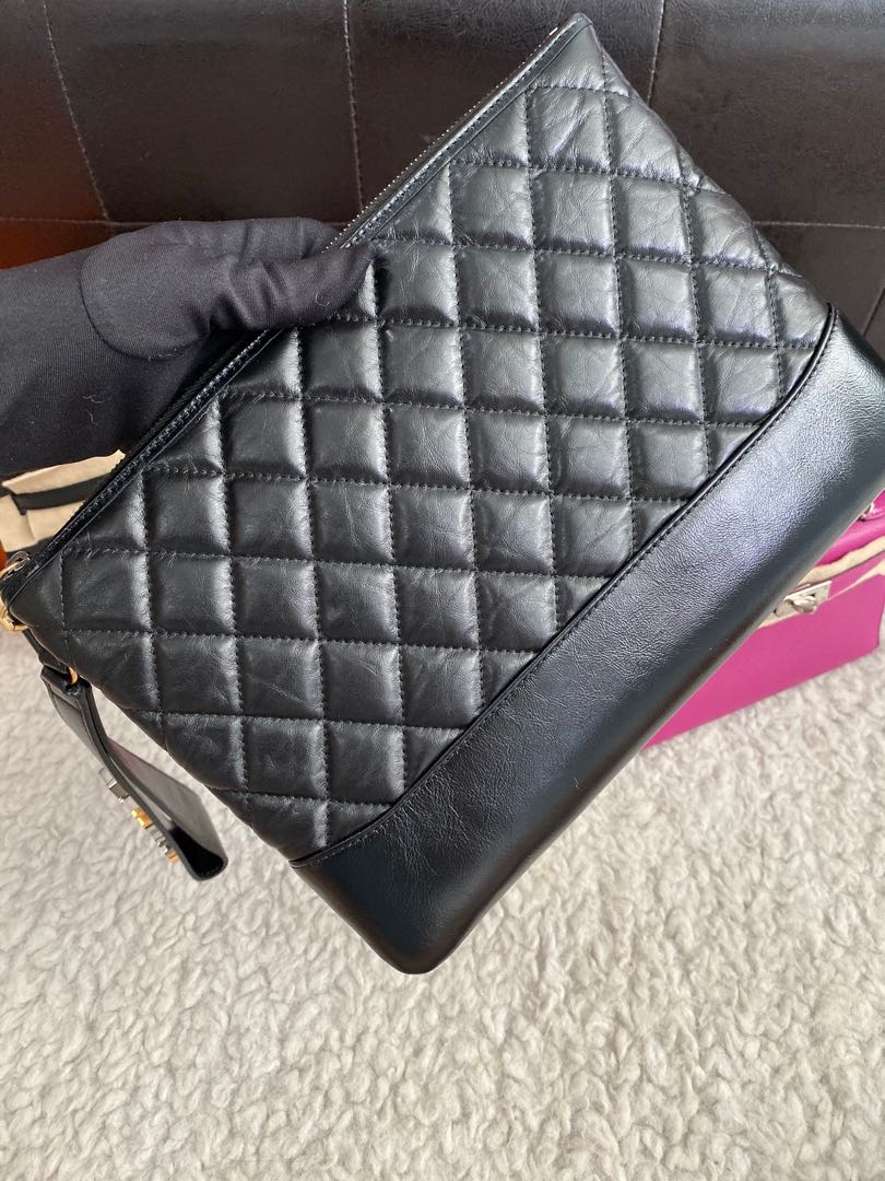 Chanel aged calf skin black clutch gold hardware, Luxury, Bags