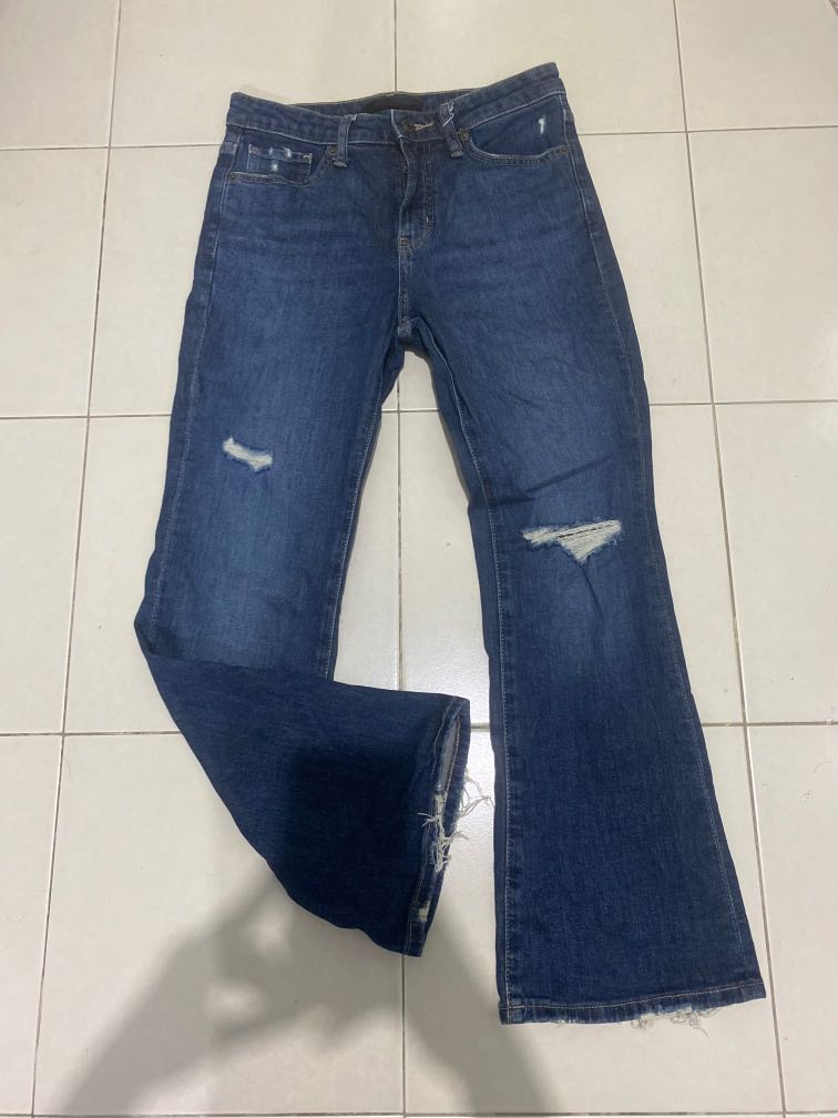 Denim ripped flare jeans, Women's Fashion, Bottoms, Jeans & Leggings on Carousell