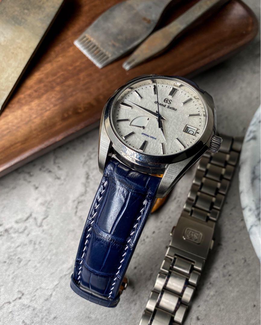 Blue crocodile leather watch strap sales