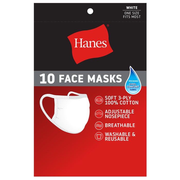 Hanes 100% Cotton 5-pack Face Mask - White