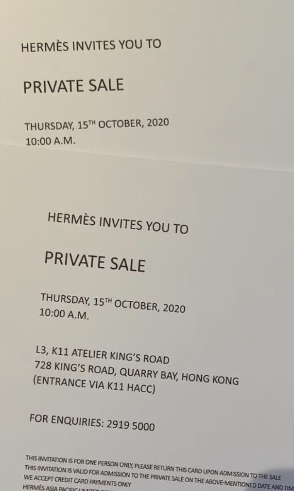 Hermes Private Sale Invitation, 服務, 其他- Carousell