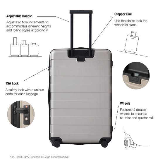 Muji Luggage 87L Polycarbonate Hard Carry Suitcase with Stopper