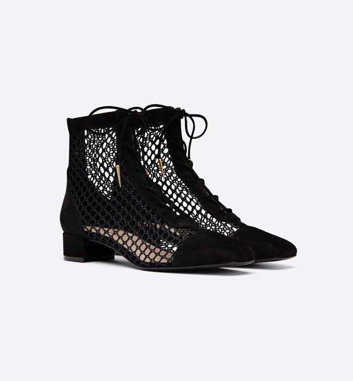 NAUGHTILY-D HEELED ANKLE BOOT (Black Suede Calfskin Mesh) Dior women size 7