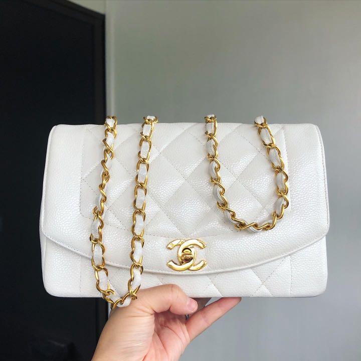 SOLD BEFORE LISTING ON CAROU: Authentic Chanel White Caviar Diana Flap Bag  w 24k GHW, Luxury, Bags & Wallets on Carousell