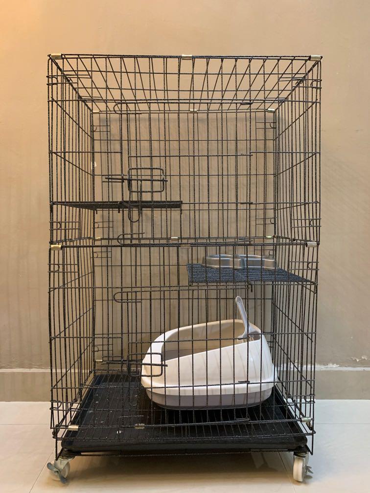 2 Level Cat Cage + Litter Box + Food Bowl, Pet Supplies, Homes & Other