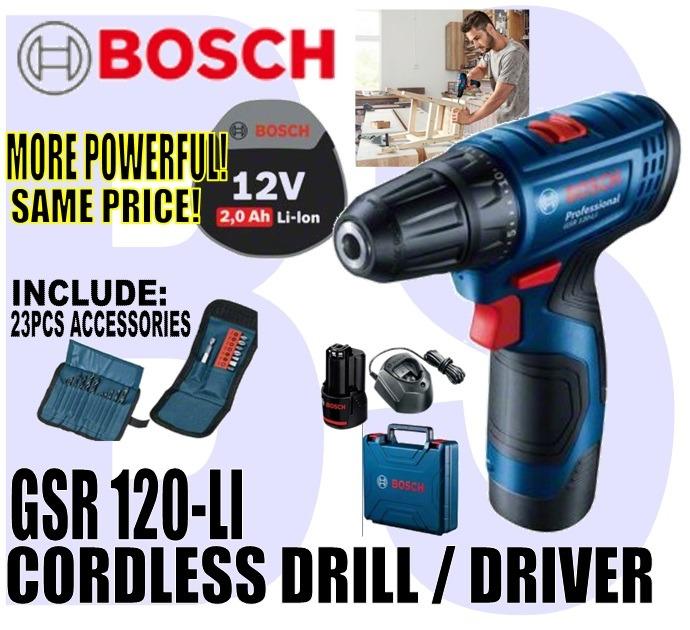 Bansoon Bosch Cordless Drill Driver 12v 2 0ah Gsr 120 Li Comes With 23pcs Screw Bit Drill Bit Set 2pcs 12v Battery 1 Charger Car Accessories On Carousell