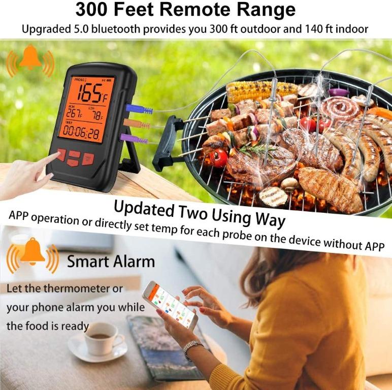 Bluetooth Meat Grill Thermometer with 4 Probes with Alarm & Timer HBN -  BN-LINK