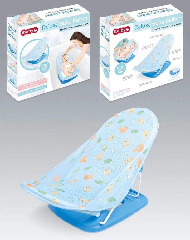 Deluxe Baby Bather (Category: Bathtub & Bath Accessories) located in Manila. Submitted by affordshopz (Listing ID 1041235633, Image 3). Description: BRAND NEW Safely and securely bathe your newborn in comfort with the Deluxe Baby Bather. A soft, mesh sling cradles your baby, while multiple recline positions provide the most comfortable positioning for your little one, making it the perfect choice from the very first sponge bath. • 3-position recl