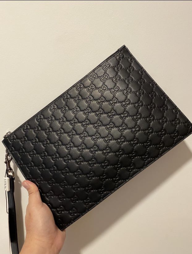 Gucci Signature Monogram Clutch Bag in Black for Men