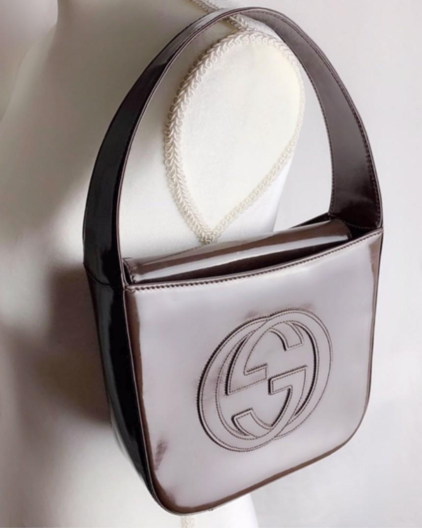Gucci Vintage - Double G Patent Leather Handbag Bag - Black
