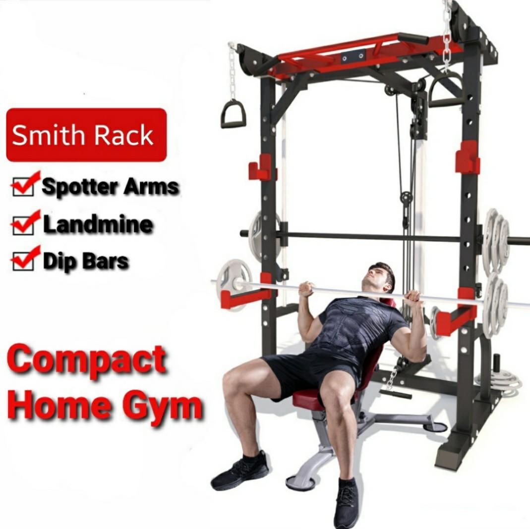 Smith Rack With Lats Row Cable Home Gym Fitness Machine Cardio Equipment Treadmill Hex Dumbbell