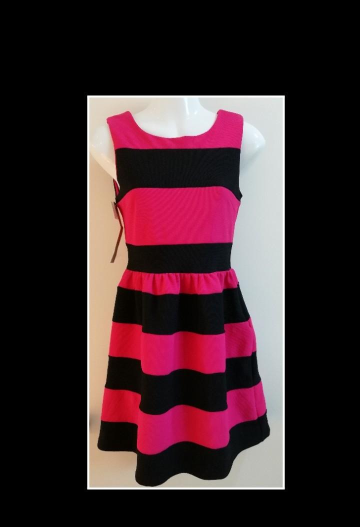 Hot Pink Black Horizontal Stripe Skater Dress Women s Fashion