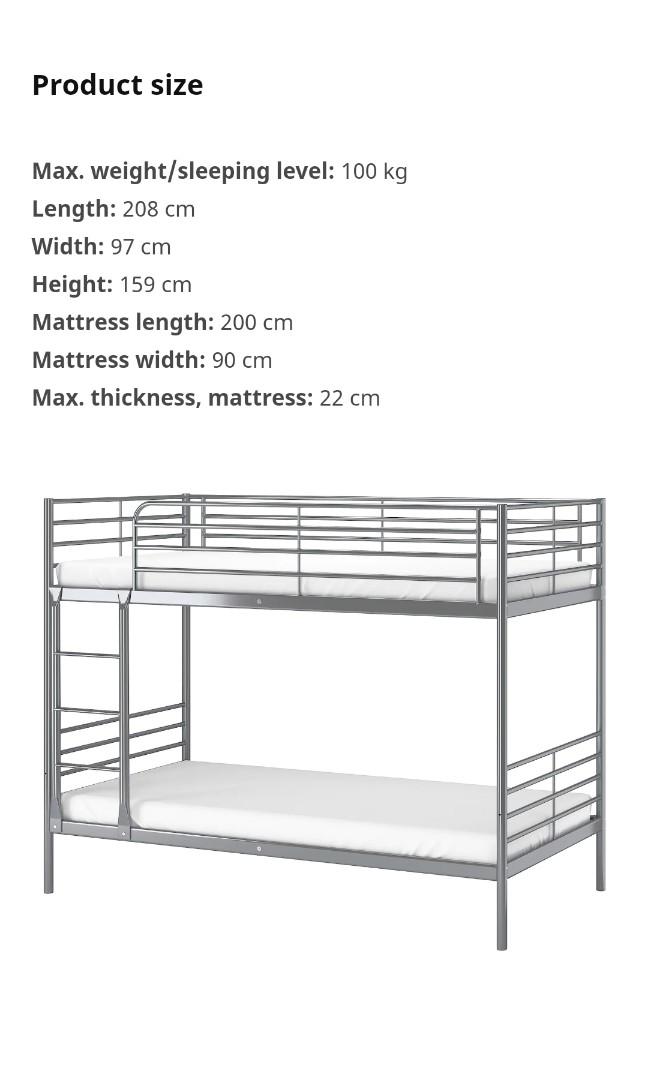 IKEA bunk bed with mattress, Furniture & Home Living, Furniture, Bed