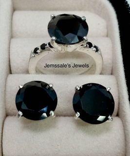 jem: 3.5-Carat Black Sapphire ala Black Diamond Earrings & Ring Jewelry Set