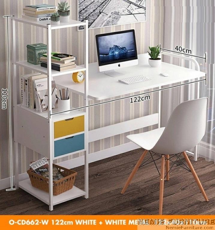O-CD662-W study table / working table (Category: Tables & Sets) located in Quezon City. Submitted by nemiefurniture (Listing ID 1041205735, Image 1). Description: study table with shelves and drawers 48.03"L x 15.75"W x 43.31"H 1220L x 400W x 1100H mm color: white https://nemiefurniture.com Prices negotiable .