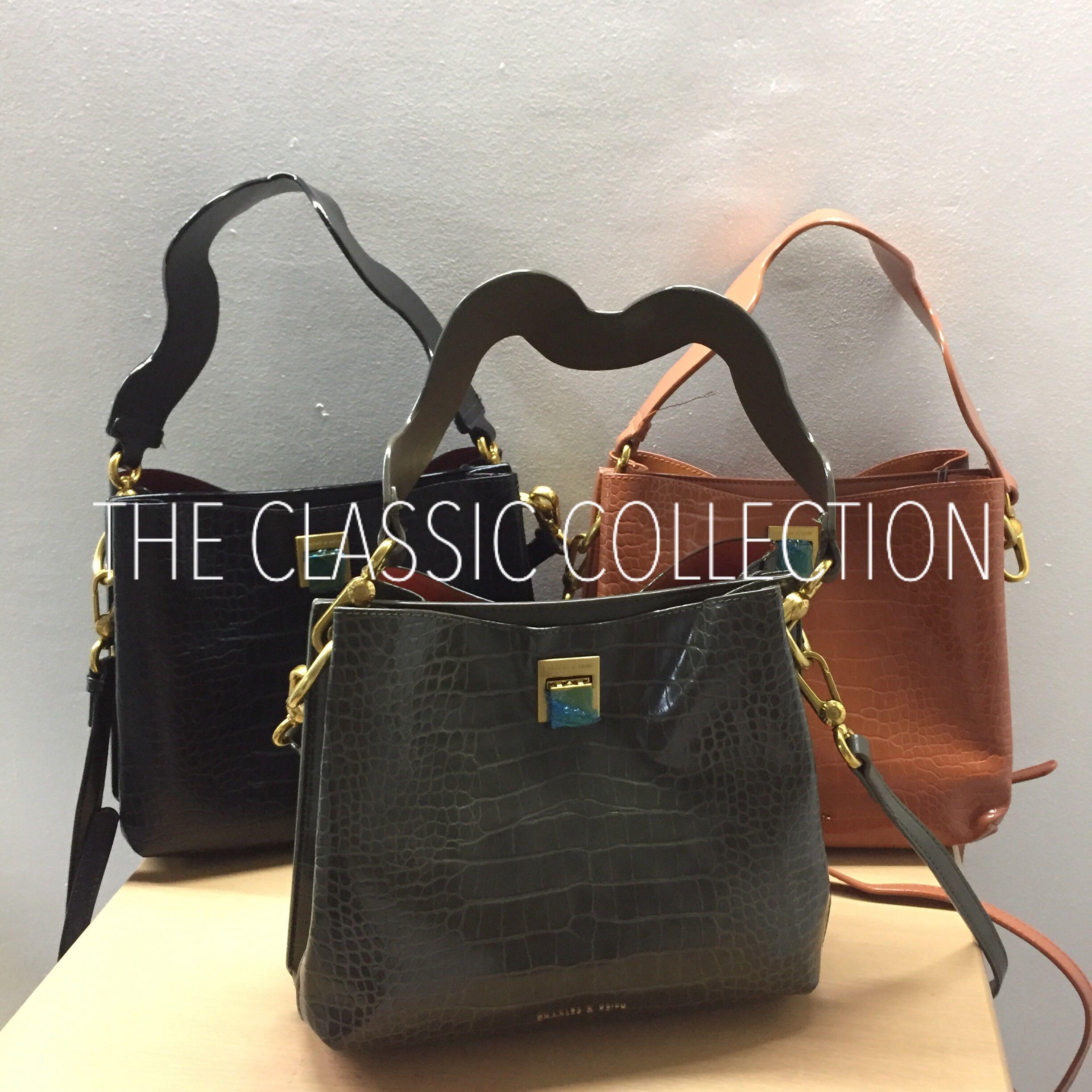 Original Charles & Keith CrocEffect Bucket Shoulder Bag, Women's