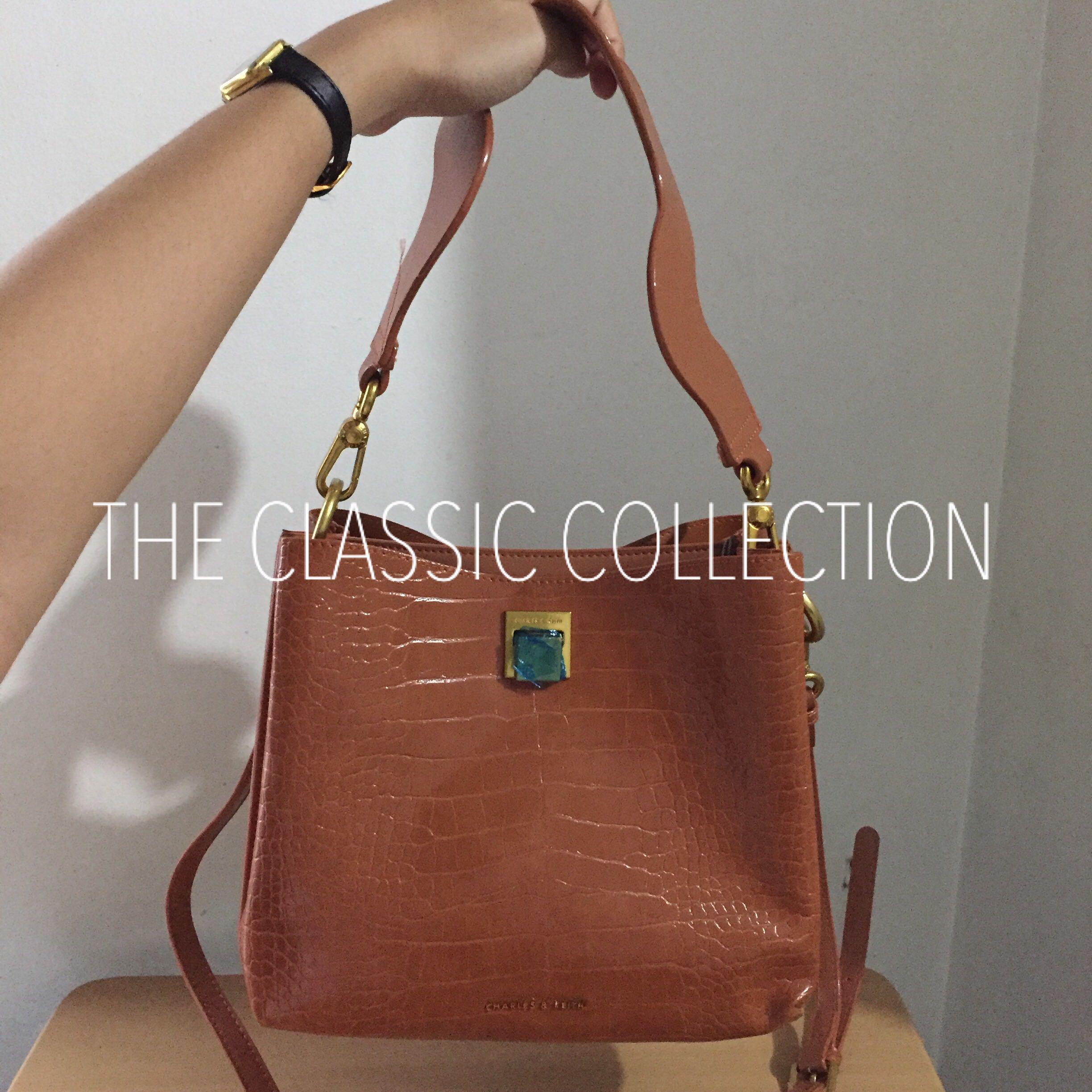 Original Charles & Keith CrocEffect Bucket Shoulder Bag, Women's