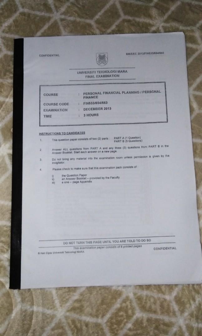 Past Year Question Fin533 Uitm Books Stationery Books On Carousell