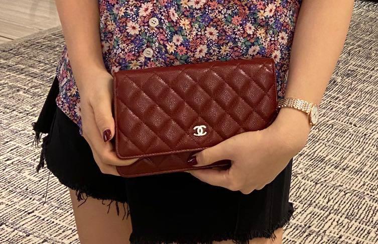 Chanel Caviar Quilted Wallet on Chain Woc Red