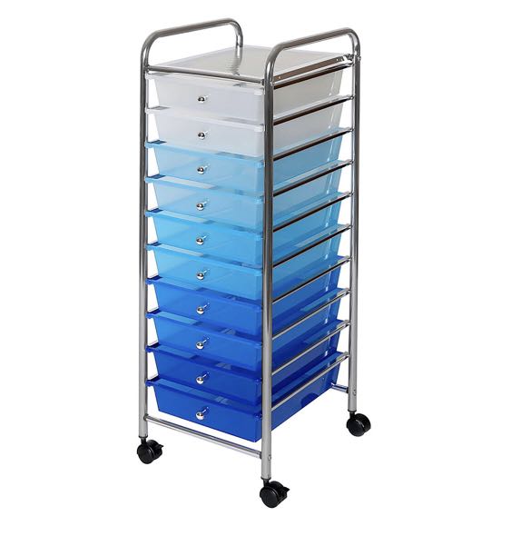 Seville 10 Drawer Organizer Cart ( BLUE ), Furniture & Home Living
