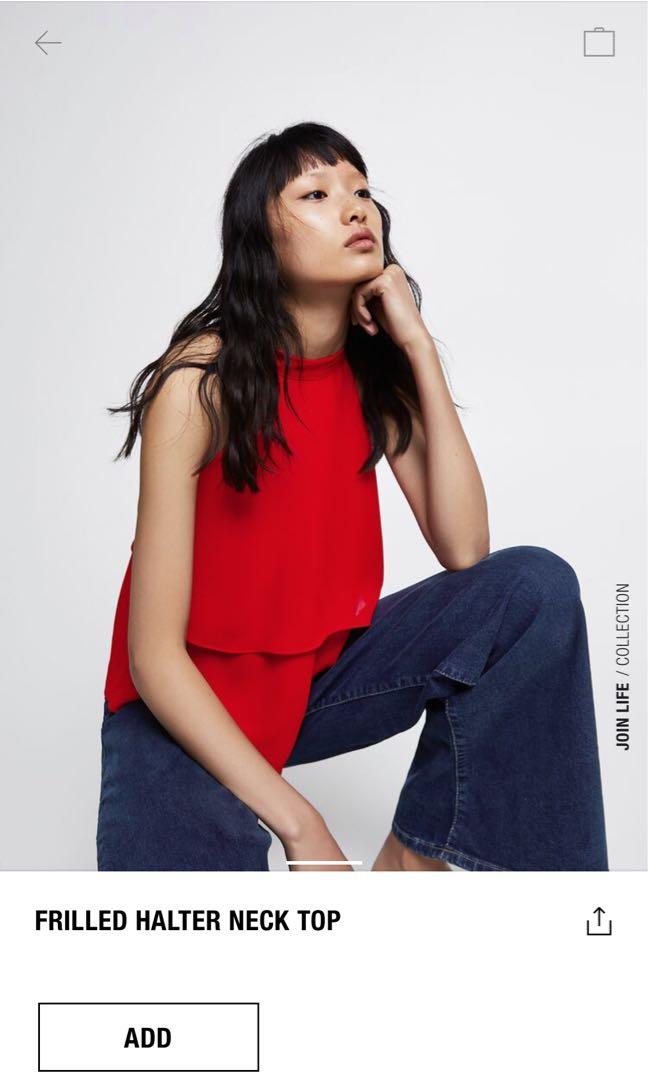 Zara Frilled Halter Neck Top Red, Women's Fashion, Tops, Sleeveless on  Carousell