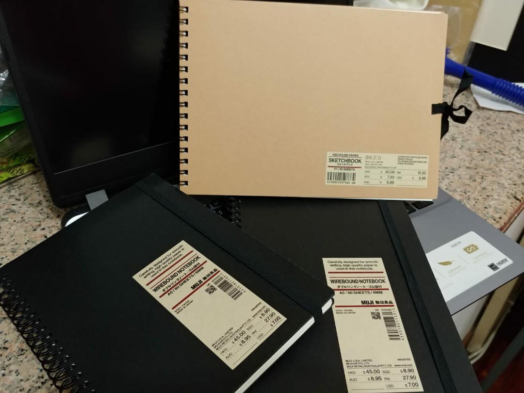 正版 無印良品系列 • MUJI notebook & sketchbook, 興趣及遊戲, 手作＆自家設計, 文具 Carousell