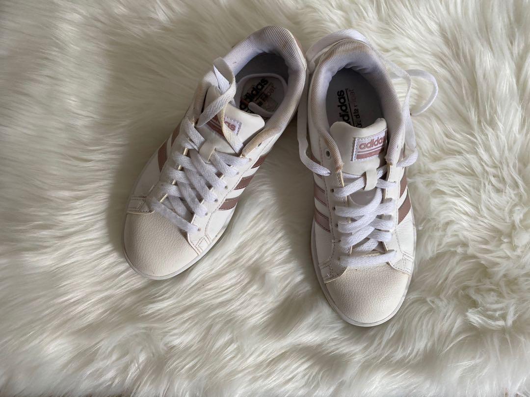 Adidas Sneakers White with Rose Gold Stripes Women s Fashion Footwear Sneakers on Carousell
