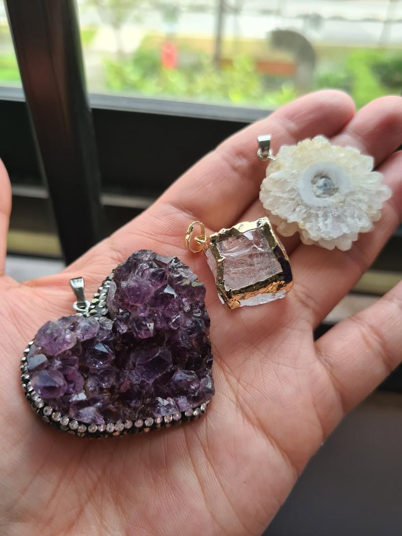Amethyst and Quartz Druzy Pendant Reduced price for chip on back side.
