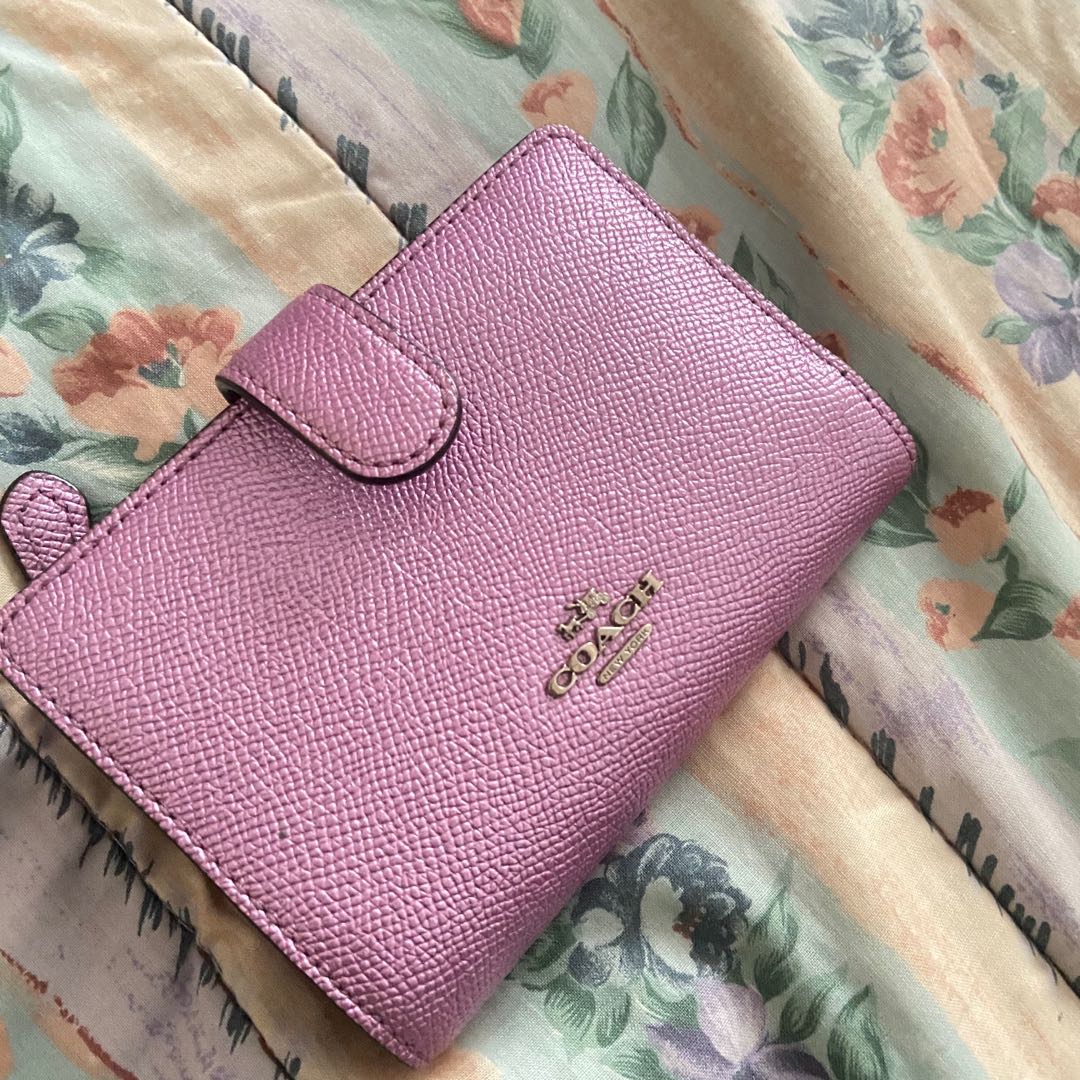 Authentic Coach sparkly metallic purple lavender trifold bifold