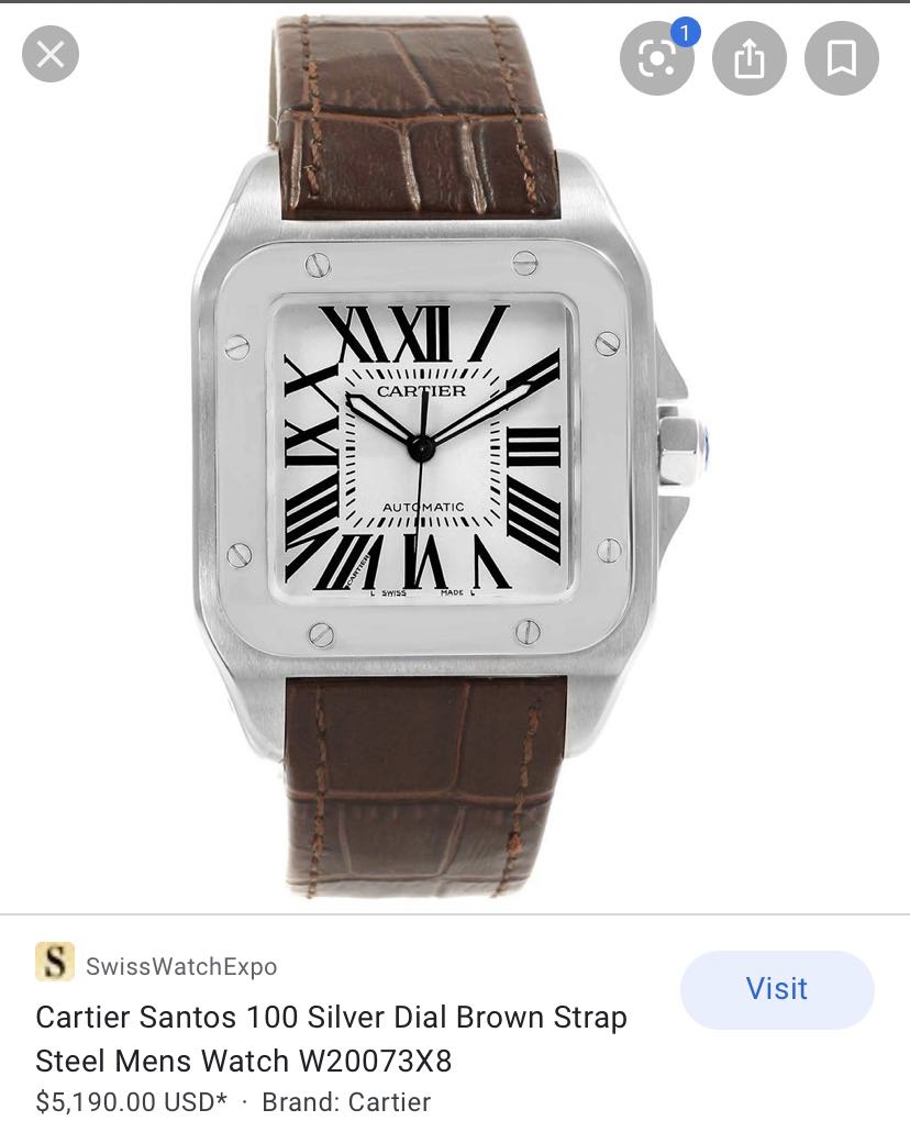 Cartier Santos 100 In Brown Strap Watch 