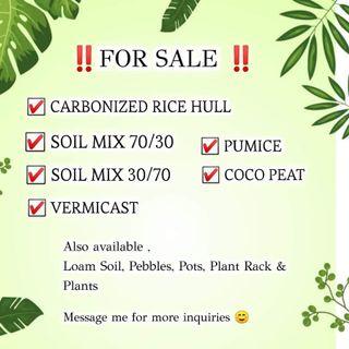 🌿FOR SALE COCO PEAT, CARBONIZED RICE HULL, VERMICAST, PUMICE, SOIL MIX, LOAM SOIL🌿