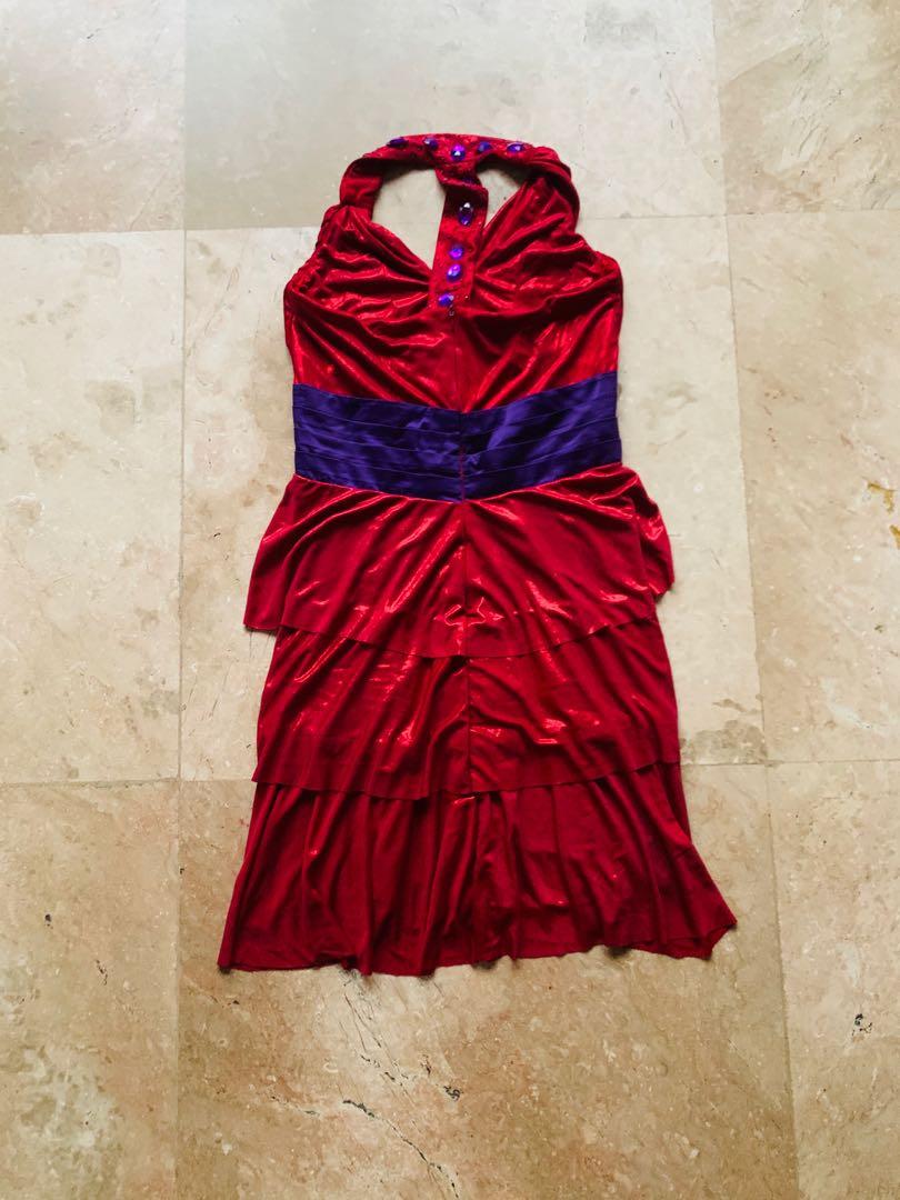 Kat Corpus Red & Violet Cocktail Dress, Bead Detail, Women's Fashion