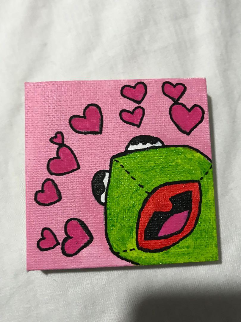 Kermit The Frog Love Meme Acrylic Painting Mini Canvas Design Craft Artworks On Carousell