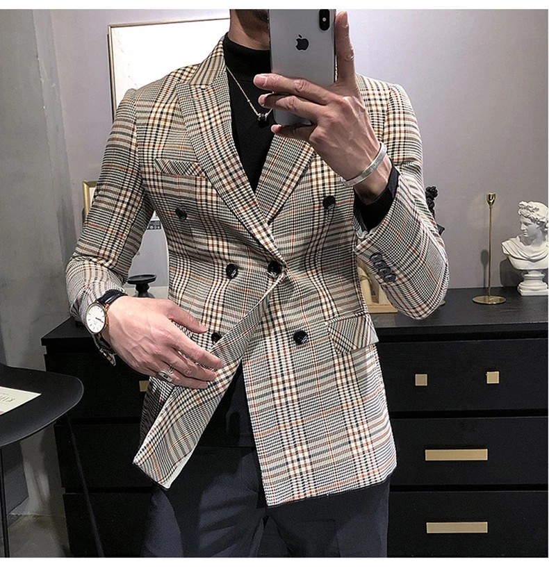 Mens checkered suit jacket store